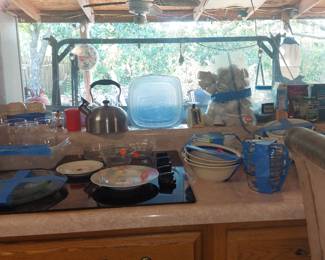 Tea pot, plates and bowls