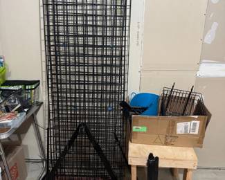 Complete 5 Panel Commercial Grid Set, Includes Pegs, Waterfall Hooks, baskets, Feet, Triangle base