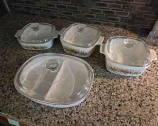 CorningWare Spice of Life Casseroles White Oval Bakeware with Glass Lids 4 Pieces