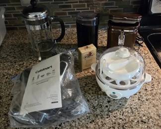 Coffee Kitchen Appliance Lot French Press, Grinders, Immersion Blender Egg Cooker
