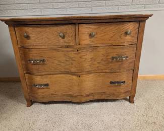 Antique Oak SerpentineFront 4Drawer Dresser with Ornate Hardware