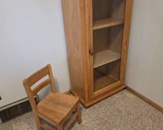 Oak GlassDoor Display Cabinet Childs Wooden Chair