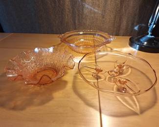 Vintage Pink Depression Glass Serving Bowls Floral Serving Dish 3 Pieces