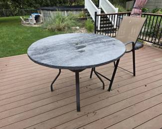 Heavy Round ConcreteStyle Patio Table with 2 Sling Chairs