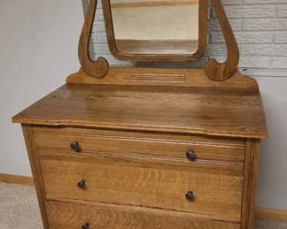 Antique Oak Dresser with Adjustable Swivel Mirror