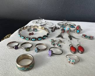 Southwestern Jewelry Collection Sterling Silver Unmarked Turquoise Pieces 105.33g