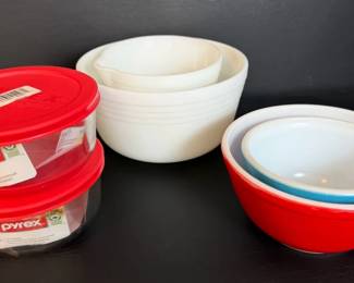 Vintage Pyrex FireKing Mixing Bowls with Pyrex Storage Containers