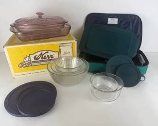 Pyrex Portables Bakeware, Glass Storage Bowls, Pink Floral Dish Kerr Canning Jars