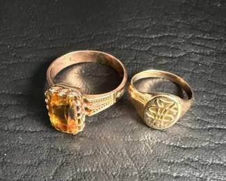 Vintage Gold Rings with Citrine Stone Signet Design