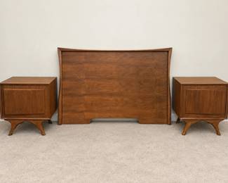 MidCentury Modern Walnut Headboard Matching Nightstands Bedroom Set