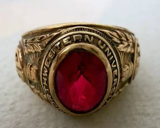 Vintage Northwestern University 10K Gold Class Ring Red Stone