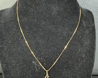 14K Gold Initial A Pendant Necklace with Clear Stone 1.61g