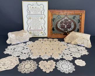 Vintage Needlework, Stained Glass Floral Panel HandCrocheted Lace Collection