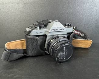 Asahi Pentax K1000 35mm Film Camera w 50mm Lens, Sunpak Flash Accessories