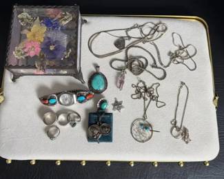 Large Sterling Silver Jewelry Collection with Turquoise, Coral Seiko Watch
