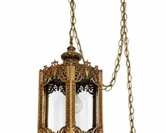 Vintage Ornate BrassTone Hanging Lantern Pendant Light