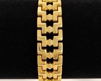 Beautiful Italian Yellow 14k Gold Geometric Link Bracelet with Textured Accents