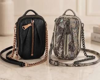 Aimee Kestenberg Crossbody Bags, Black Iridescent Snakeskin Print Pair