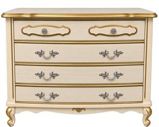 Ornate Cream Gold 3Drawer Dresser with Decorative Hardware Cabriole Feet