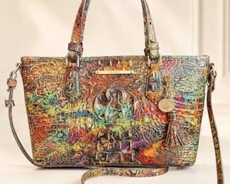 Brahmin Multicolor CrocEmbossed Leather Satchel with Shoulder Strap Tassel
