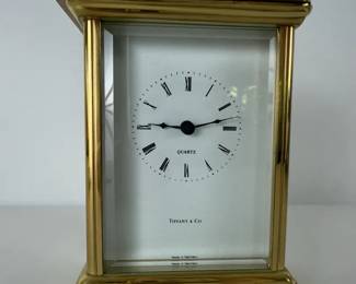 Tiffany Co. Brass Carriage Clock with Roman Numerals Tiffany Pouch