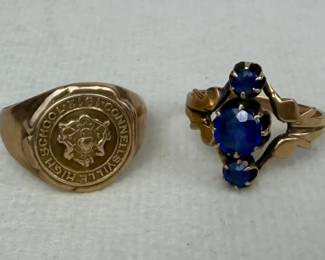 Vintage Connellsville High School 1912 Ring Blue Stone Ring