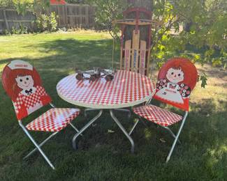 Vintage Raggedy Ann Childs Table Chairs, American Clipper Sled Skates