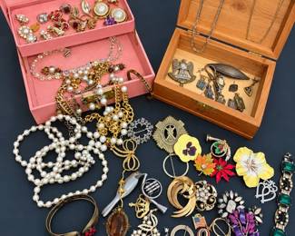 Mystery Jewelry Collection with Vintage Brooches, Pearls, Chains More