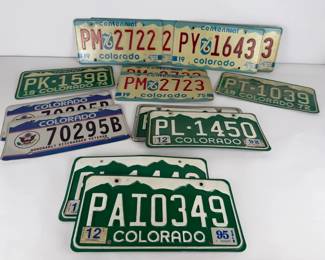 Vintage Colorado License Plate Collection Centennial, Green Mountain Veteran Plates