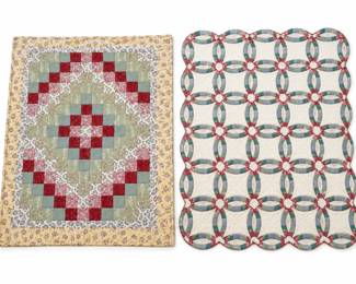 Two Floral Patchwork Quilts Double Wedding Ring Square Block Designs