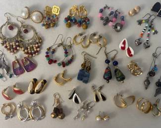 Vintage Costume Earrings Collection Enamel, Beaded, Hoop Statement Styles