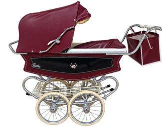 Park Ave Cadillac Emblem Burgundy Baby Carriage Pram with Chrome Frame Basket