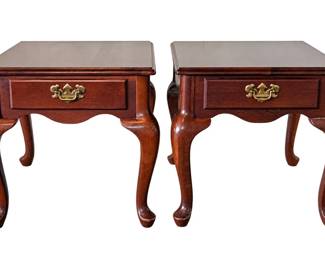 Pair of Traditional Wood End Tables with Brass Hardware