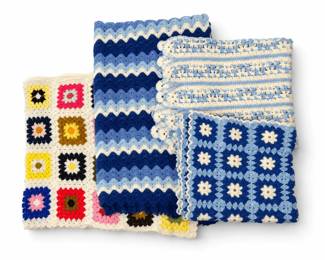 Handmade Crochet Blanket Collection Granny Square, Chevron Blue White Throws