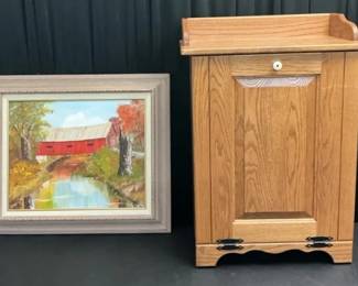 Framed Oil Painting Tilt Out Trash Bin