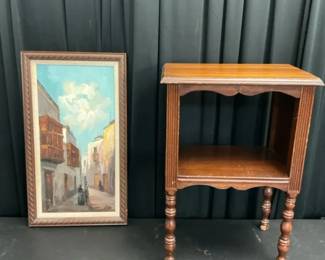 Framed Oil Painting Side Table