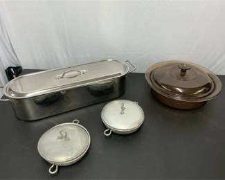 Vision Corning Casserole Dish, Fish Poacher, Aluminum Pans