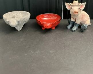 Pig Mortar Pestle, Bowl Figurine