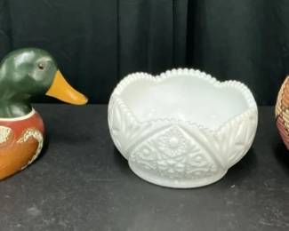 Duck, Milk Glass Bowl, Zulu Basket