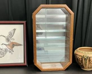 Framed Art, Roseville Jardiniere Hanging Curio Cabinet