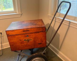 Antique Knotex textile wooden box and cart
