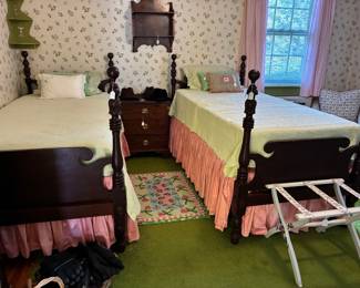 Antique carved posts twin beds