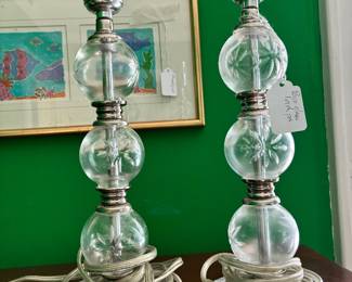 Pair  1970s glass lamps