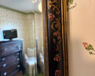 Antique lacquered & painted framed large mirror