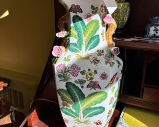 Pr Chinese floral lamps
