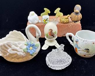 Vintage Miniature Bird Animal Collectibles Porcelain, Glass Stone Figurines, 11 Pc
