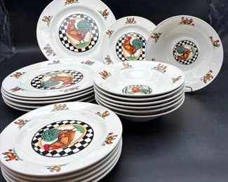 Vintage Farmhouse Style Rooster Dinnerware Set 19 Pc