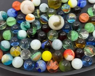 Vintage Glass Marble Collection Shooters, Cats Eyes Swirls Jar Lot B