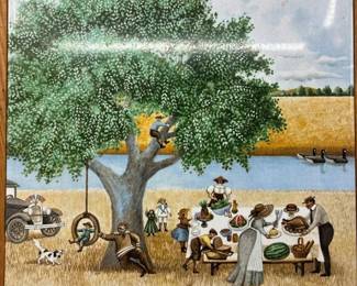 1982 Lowell Herrero The Picnic Vander Tile Framed Japan