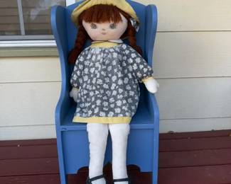 Vintage Sweetie Mine Rag Doll Wooden Chair
